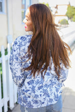 Load image into Gallery viewer, Vintage Chic Navy & Ivory Three-Quarter Bow Sleeve Contrast Stripe Blouse