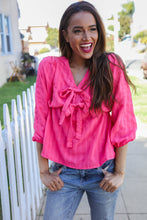 Load image into Gallery viewer, Stay With Me Pink V Neck Ribbon Bow Babydoll Woven Blouse