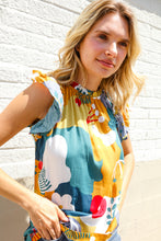 Load image into Gallery viewer, Be Bold Multicolor Abstract Print Flutter Sleeve Mock Neck Top