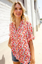 Load image into Gallery viewer, Elegant You Ruby Notched Neck Floral Smocked Sleeve Blouse