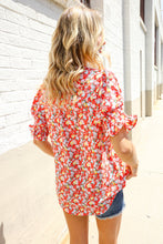 Load image into Gallery viewer, Elegant You Ruby Notched Neck Floral Smocked Sleeve Blouse