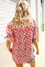 Load image into Gallery viewer, Elegant You Ruby Notched Neck Floral Smocked Sleeve Blouse
