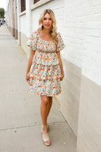 Load image into Gallery viewer, Find Love Floral Print Smocked Neck Puff Sleeve Ruffle Tiered Dress