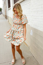 Load image into Gallery viewer, Find Love Floral Print Smocked Neck Puff Sleeve Ruffle Tiered Dress