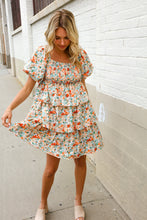Load image into Gallery viewer, Find Love Floral Print Smocked Neck Puff Sleeve Ruffle Tiered Dress