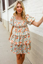 Load image into Gallery viewer, Find Love Floral Print Smocked Neck Puff Sleeve Ruffle Tiered Dress