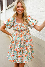 Load image into Gallery viewer, Find Love Floral Print Smocked Neck Puff Sleeve Ruffle Tiered Dress