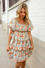 Load image into Gallery viewer, Find Love Floral Print Smocked Neck Puff Sleeve Ruffle Tiered Dress