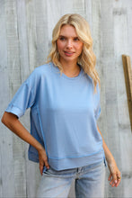 Load image into Gallery viewer, Look My Way Denim Hi-Lo French Terry Outseam Pullover