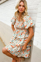 Load image into Gallery viewer, Find Love Floral Print Smocked Neck Puff Sleeve Ruffle Tiered Dress