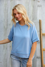 Load image into Gallery viewer, Look My Way Denim Hi-Lo French Terry Outseam Pullover