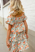 Load image into Gallery viewer, Find Love Floral Print Smocked Neck Puff Sleeve Ruffle Tiered Dress