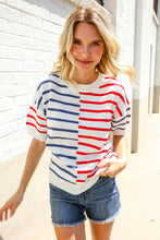 Load image into Gallery viewer, Patriotic Red & Blue Stripe Drop Shoulder Oversize Sweater Top