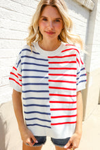 Load image into Gallery viewer, Patriotic Red & Blue Stripe Drop Shoulder Oversize Sweater Top