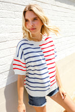 Load image into Gallery viewer, Patriotic Red & Blue Stripe Drop Shoulder Oversize Sweater Top