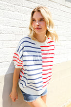Load image into Gallery viewer, Patriotic Red & Blue Stripe Drop Shoulder Oversize Sweater Top