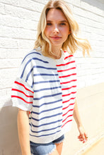 Load image into Gallery viewer, Patriotic Red & Blue Stripe Drop Shoulder Oversize Sweater Top