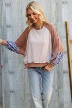 Load image into Gallery viewer, Lock Eyes Taupe & Animal Print Dolman Colorblock Terry Top