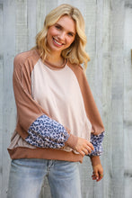 Load image into Gallery viewer, Lock Eyes Taupe & Animal Print Dolman Colorblock Terry Top