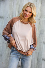 Load image into Gallery viewer, Lock Eyes Taupe & Animal Print Dolman Colorblock Terry Top