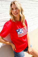 Load image into Gallery viewer, American Flag Bubble Short Sleeve Jacquard Sweater Knit Pullover