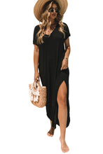Load image into Gallery viewer, Black V Neck Hidden Pocket Splits Maxi T-shirt Dress