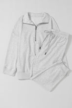 Load image into Gallery viewer, Gray Solid Half Zipped Drawstring High Waist Lounge Set