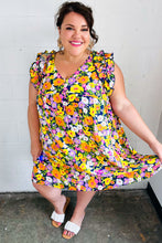 Load image into Gallery viewer, Indigo & Lemon Floral Babydoll Ruffle Dress