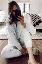Load image into Gallery viewer, Gray Solid Half Zipped Drawstring High Waist Lounge Set