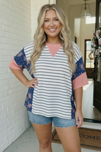 Load image into Gallery viewer, Stripe and Floral Mixed Media Oversized Top