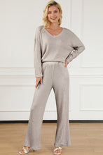 Load image into Gallery viewer, Khaki Ribbed Knit V Neck Slouchy Two-piece Outfit