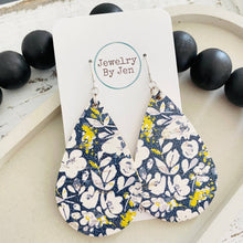 Load image into Gallery viewer, THE AVA'S- Large Teardrop: Navy Floral Cork - JEWELRY BY JEN