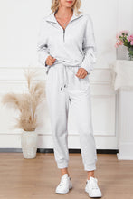 Load image into Gallery viewer, Gray Solid Half Zipped Drawstring High Waist Lounge Set