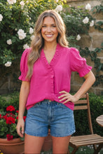 Load image into Gallery viewer, Ruffle Front Button Top in Hot Pink