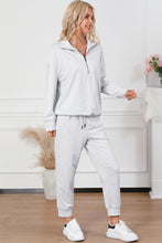 Load image into Gallery viewer, Gray Solid Half Zipped Drawstring High Waist Lounge Set