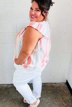 Load image into Gallery viewer, Coral & Light Blue Stripe Waffle Tie Neck Top