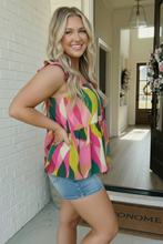 Load image into Gallery viewer, Abstract Print Ruffle Sleeve Babydoll Top