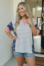 Load image into Gallery viewer, Stripe and Floral Mixed Media Oversized Top