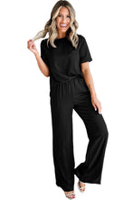 Load image into Gallery viewer, Black Solid Color T Shirt 2pcs Wide Leg Pants Set