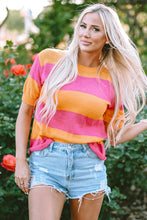 Load image into Gallery viewer, Color Block Round Neck Short Sleeve Knit Top- SYNZ