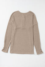 Load image into Gallery viewer, FASHION HOUSE- Pale Khaki Rib Textured Henley Knit Top