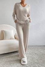 Load image into Gallery viewer, Khaki Ribbed Knit V Neck Slouchy Two-piece Outfit
