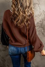 Load image into Gallery viewer, Coffee Colorblock Bishop Sleeve Ribbed Trim Sweater