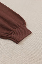 Load image into Gallery viewer, Coffee Colorblock Bishop Sleeve Ribbed Trim Sweater