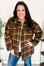 Load image into Gallery viewer, Put Together Rust Plaid & Animal Print Button Down Jacket