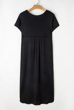 Load image into Gallery viewer, Black V Neck Hidden Pocket Splits Maxi T-shirt Dress
