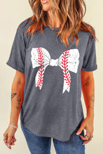 Load image into Gallery viewer, Gray Baseball Bowknot Graphic Casual Tee