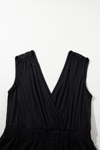 Load image into Gallery viewer, Black Deep V Pleated Crisscross Wide Leg Backless Jumpsuit