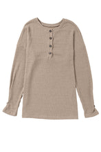 Load image into Gallery viewer, FASHION HOUSE- Pale Khaki Rib Textured Henley Knit Top