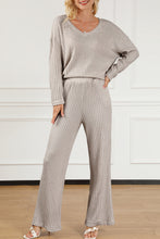 Load image into Gallery viewer, Khaki Ribbed Knit V Neck Slouchy Two-piece Outfit